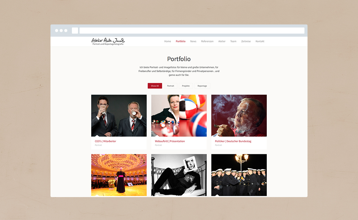 Webdesign und Neugestaltung der Website für Atelier Anke Jacob