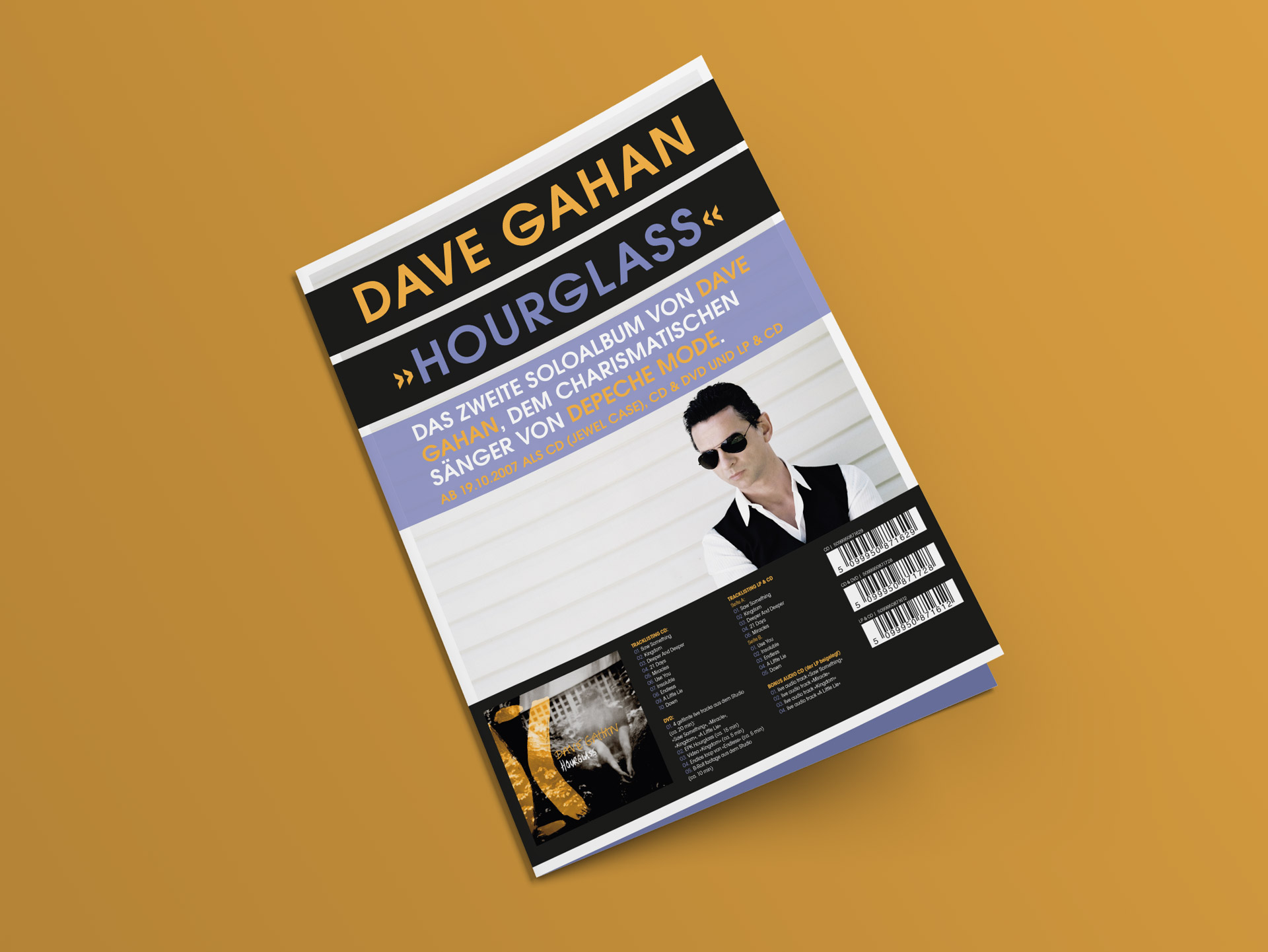 Salesfoldergestaltung zum Album »Hourglass« von Dave Gahan, gestaltet von Ossig Design aus Berlin.