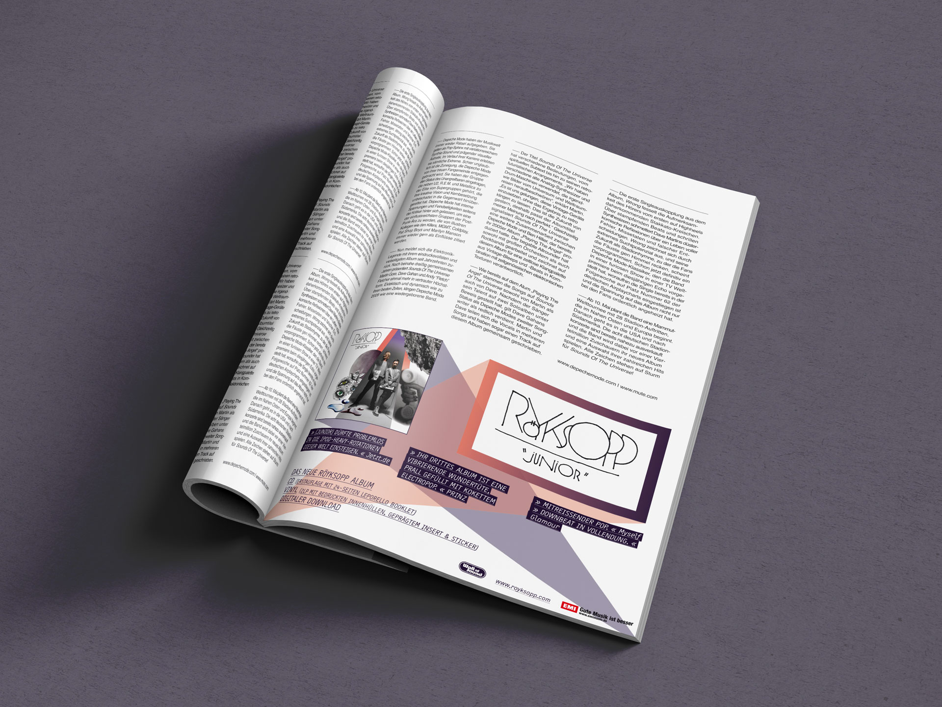 Anzeigengestaltung für die Band Röyksopp, gestaltet von Ossig Design.