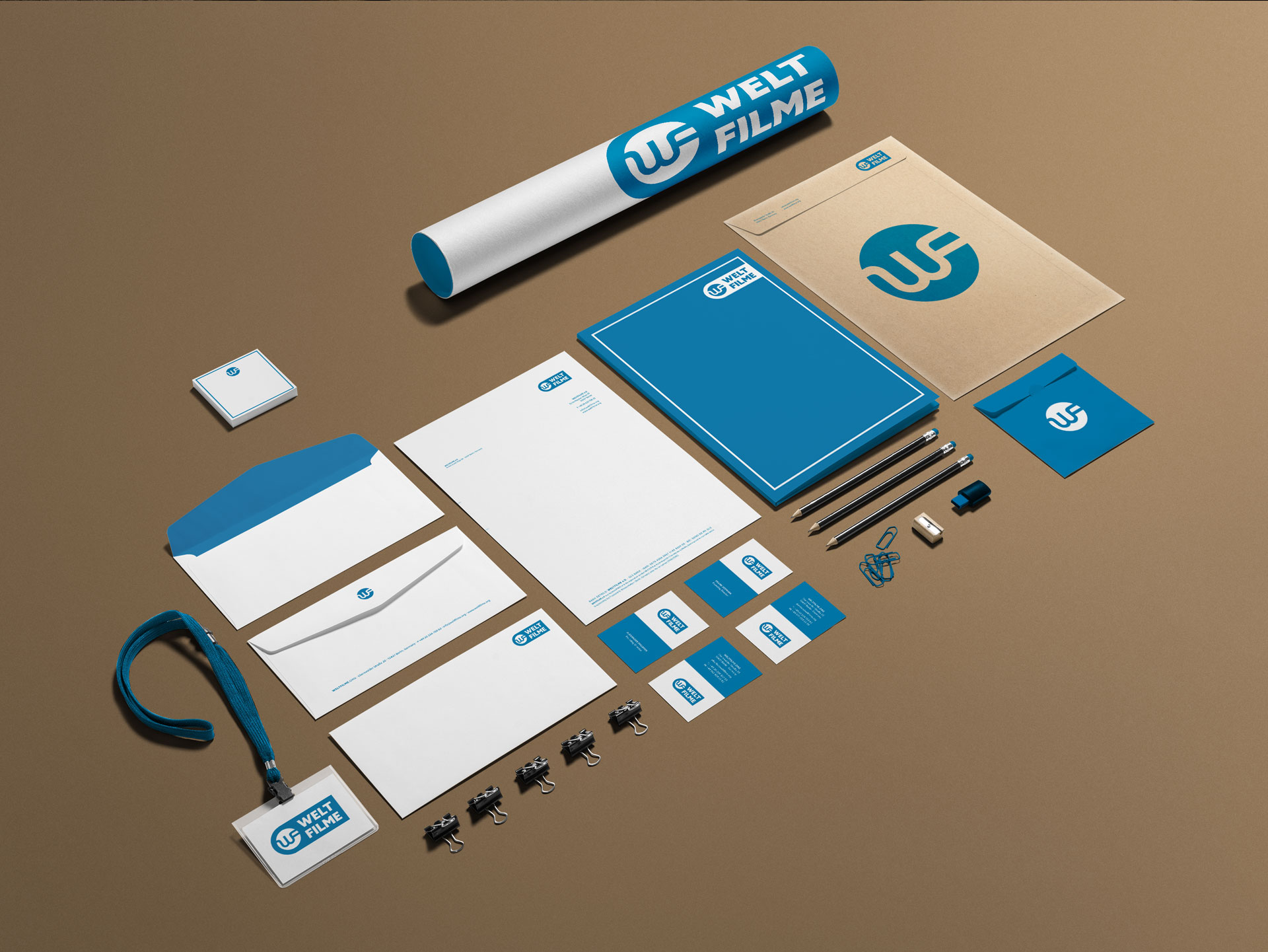 Geschäftsaussattung für Weltfilme.org, gestaltet von Ossig Design aus Berlin.